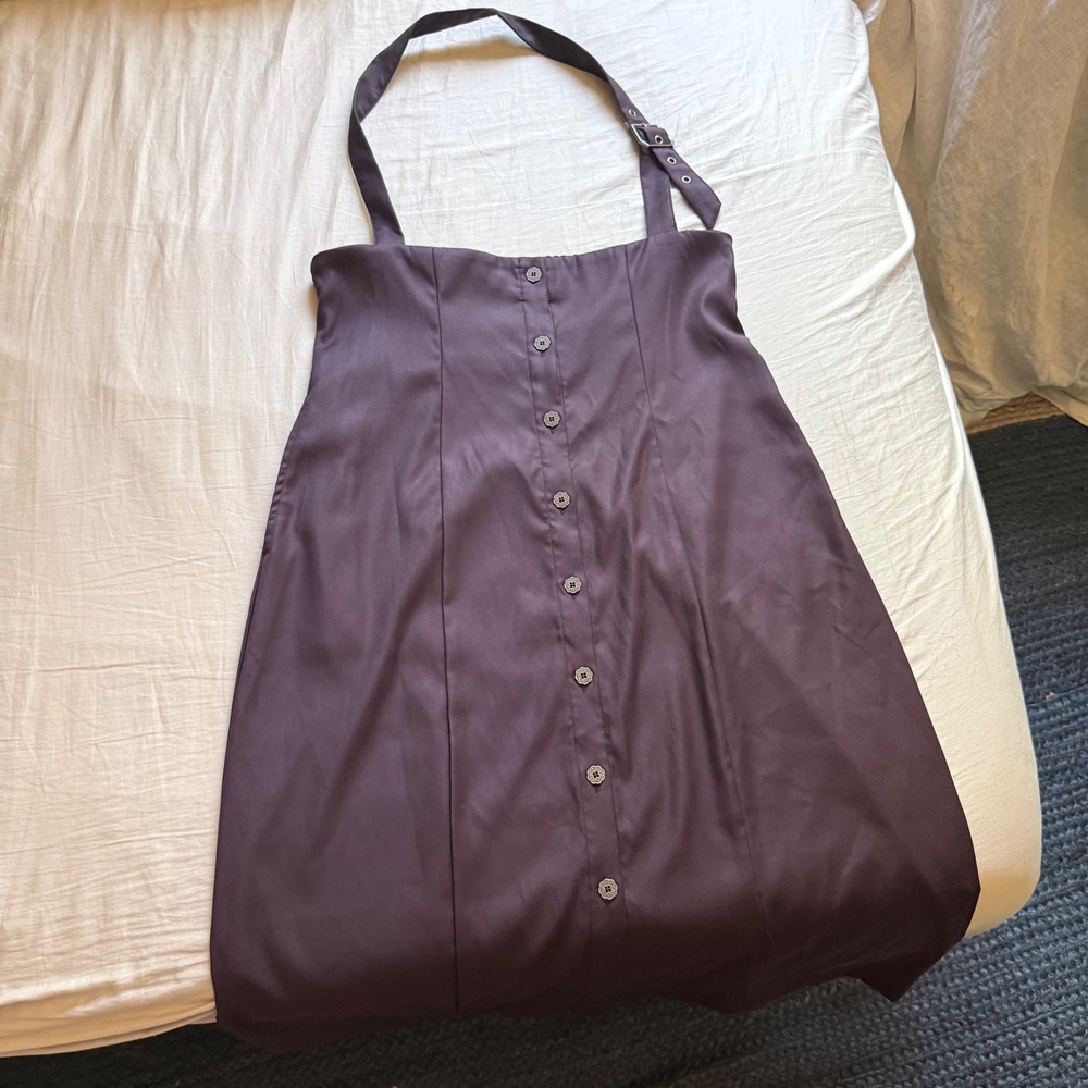DISTURBIA plum purple button up halter neck maxi dress
